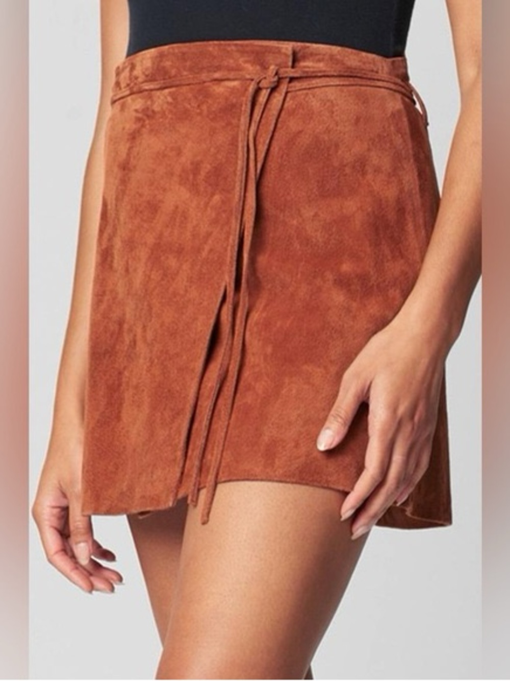 BLANKNYC Mud Pie Genuine Suede Asymmetrical Wrap Mini Skirt Brown Sz 26 Boho